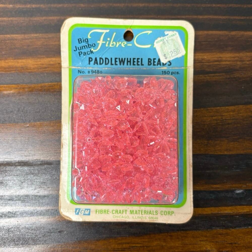 Vintage Hobby Lobby Jumbo Pack 150pc Fibre-Craft Corp Pink Paddlewheel Beads